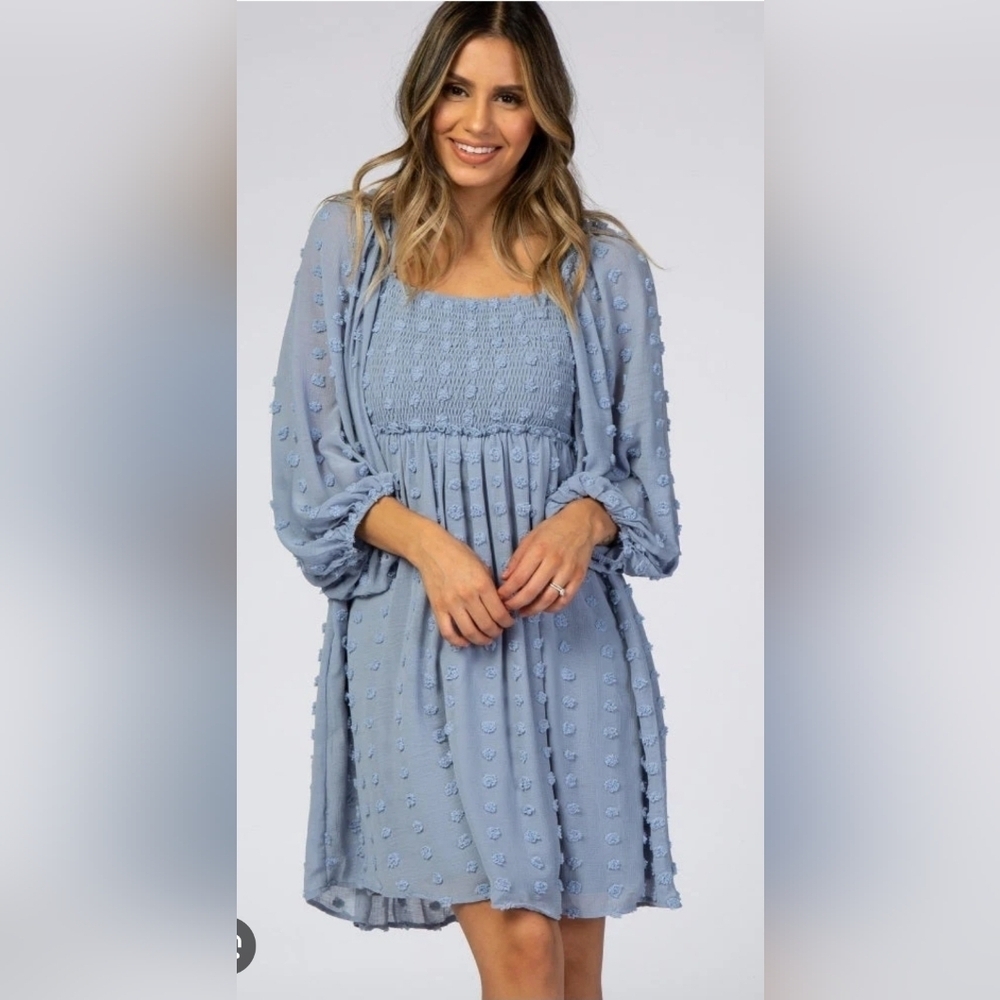 Listicle Women's Boho Smocked Bodice Polka Dot Long Puff Sleeve Dress M